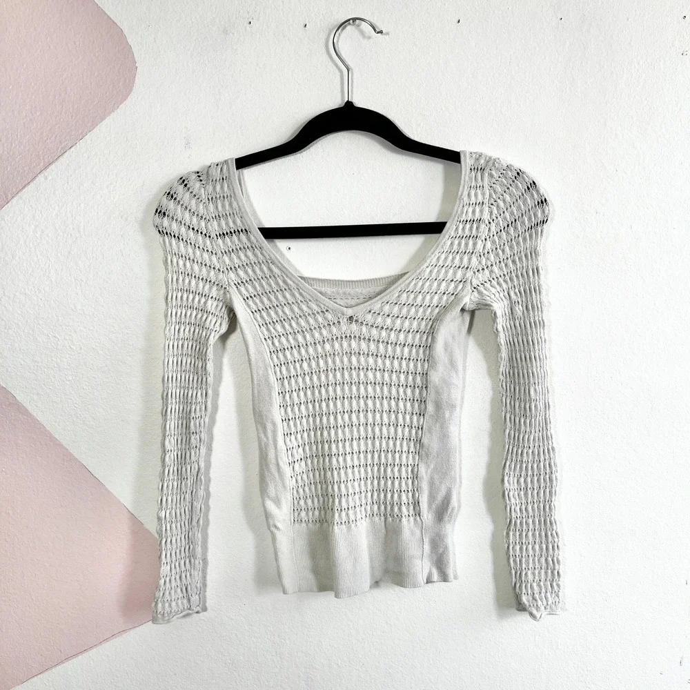 Free People Crochet Long Sleeve Top‎ Boho Bohemian Festival Off White Small